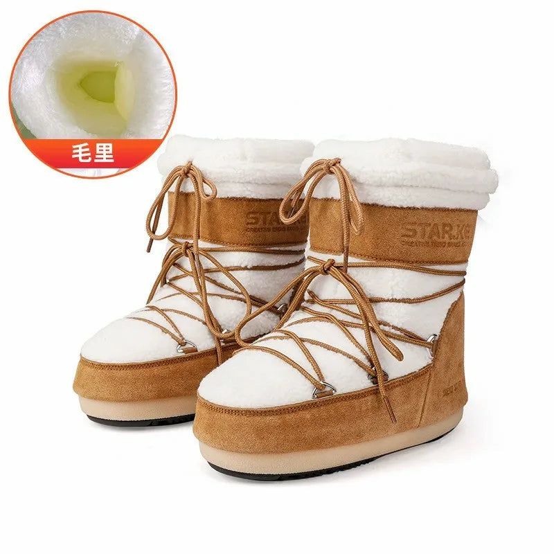 Bottes de Neige Femme Montantes – Fausse Fourrure Blanche – Imperméables Antidérapantes – Tailles 36-43