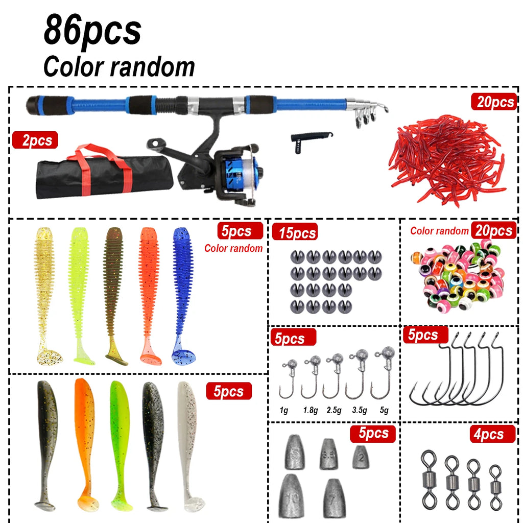 Kit Pêche Débutant Enfant – Canne Télescopique 1,8m + Moulinet + Accessoires (86/91 Pièces)
