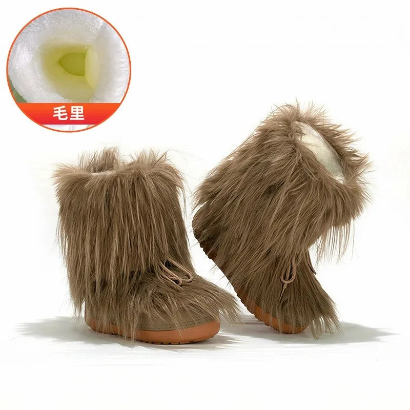 Bottes de Neige Femme Montantes – Fausse Fourrure Blanche – Imperméables Antidérapantes – Tailles 36-43