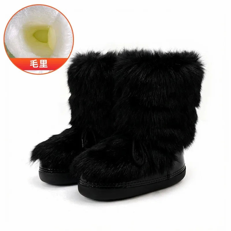 Bottes de Neige Femme Montantes – Fausse Fourrure Blanche – Imperméables Antidérapantes – Tailles 36-43