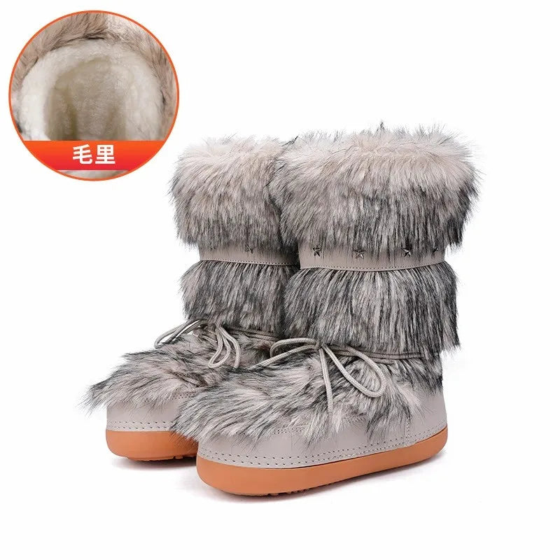 Bottes de Neige Femme Montantes – Fausse Fourrure Blanche – Imperméables Antidérapantes – Tailles 36-43