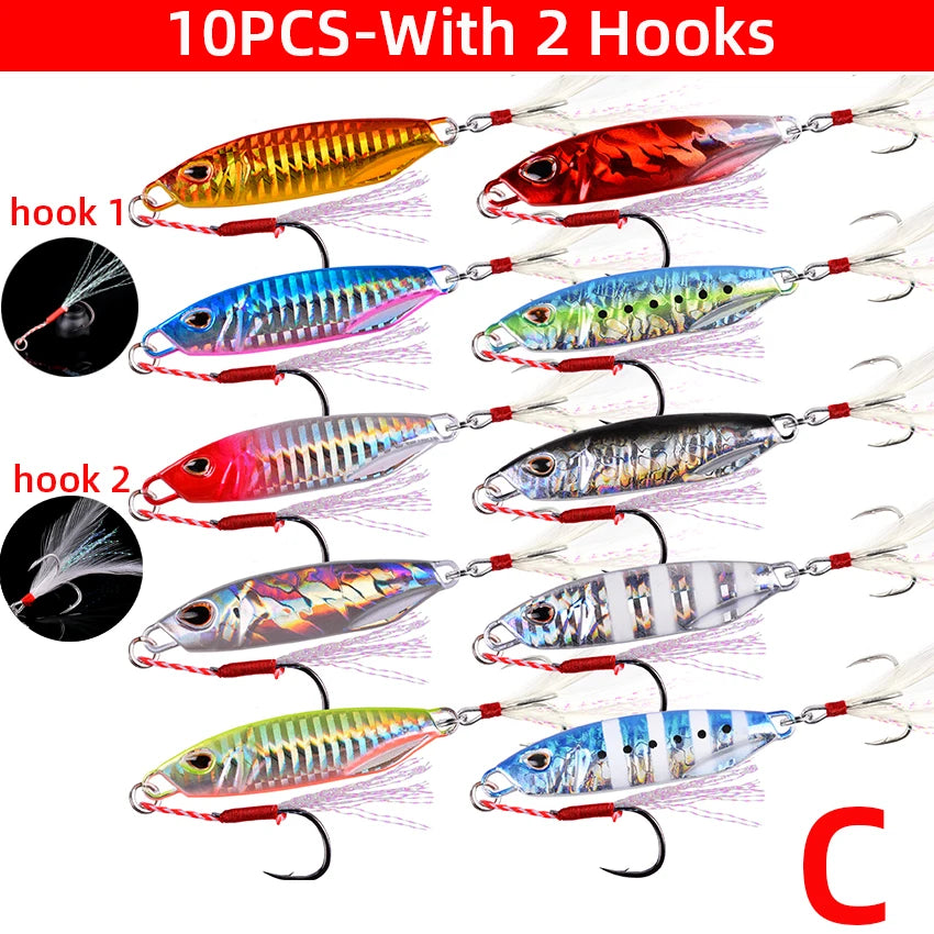 Lot de 10 Jigs Métal 10-50g – Leurres Durs Jigging Truite Bar Thon Pêche en Mer & Eau Douce