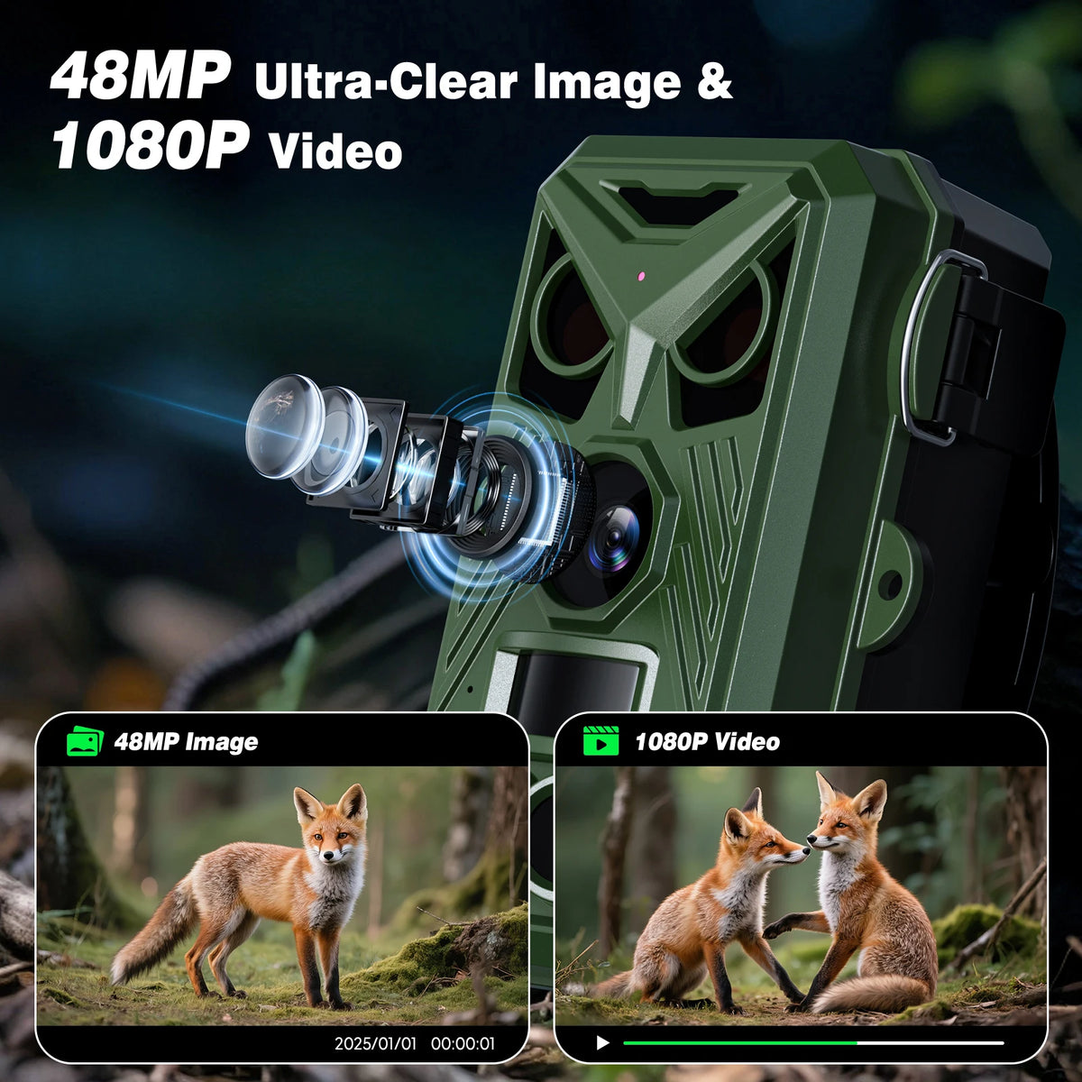 Caméra Piège Animalière 4K – Écran 2.4", Déclenchement 0.2s, IP66 Waterproof