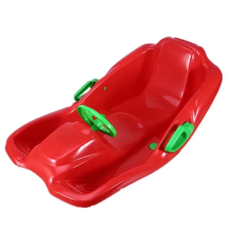 Luge Ski Enfant avec Dossier Haut & Volant Directionnel – Neige & Sable – HD PE – 3 Coloris
