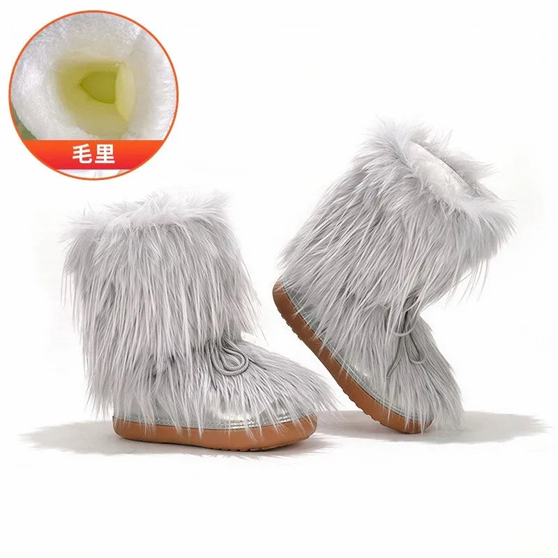 Bottes de Neige Femme Montantes – Fausse Fourrure Blanche – Imperméables Antidérapantes – Tailles 36-43