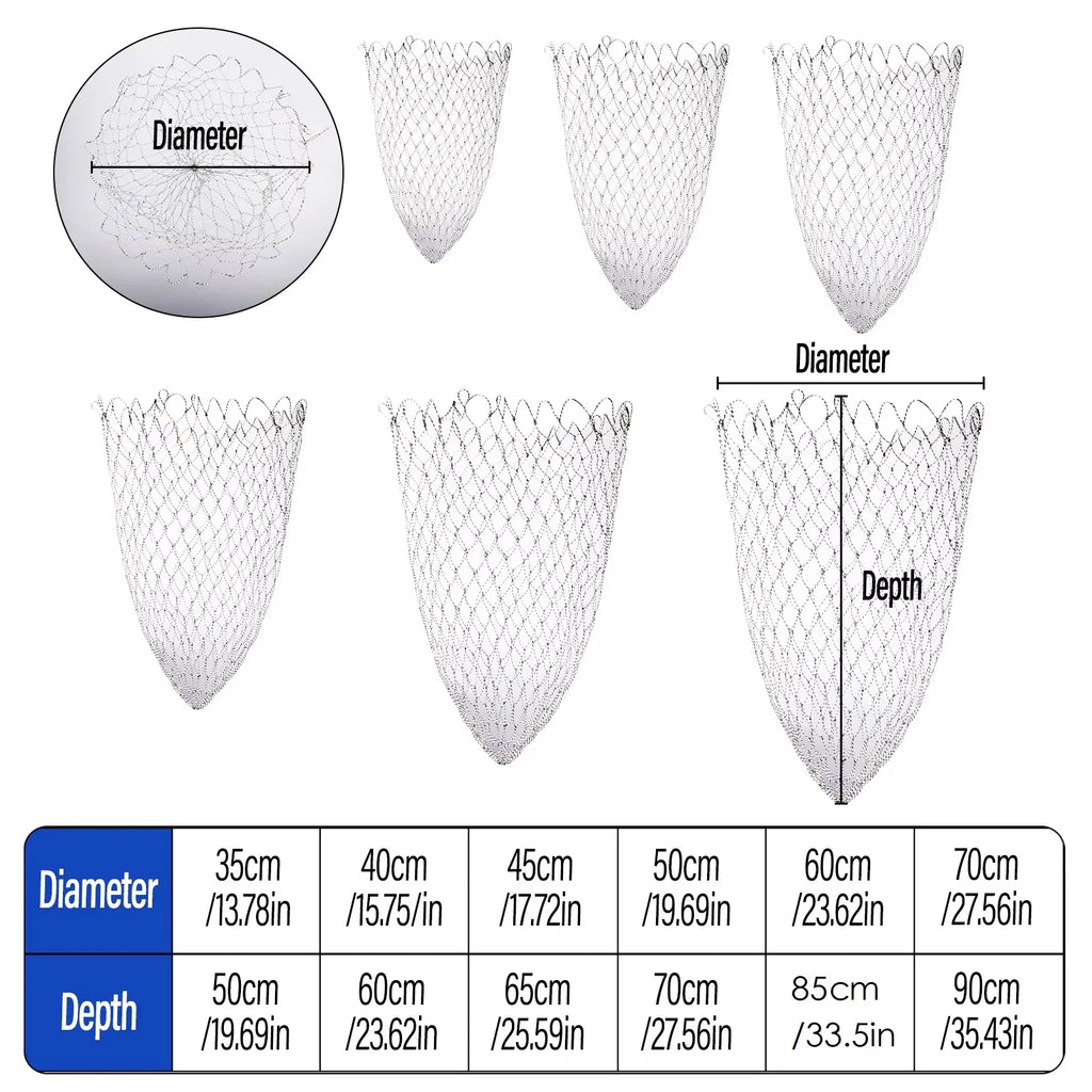 Filet de Remplacement Épuisette – Mailles Fines ou Larges – Diamètre 35 à 70cm – Dyneema Eau Douce & Mer