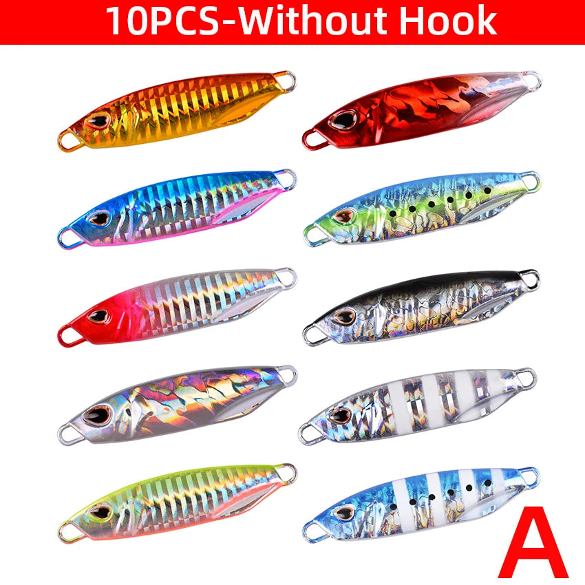 Lot de 10 Jigs Métal 10-50g – Leurres Durs Jigging Truite Bar Thon Pêche en Mer & Eau Douce