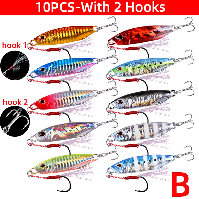 Lot de 10 Jigs Métal 10-50g – Leurres Durs Jigging Truite Bar Thon Pêche en Mer & Eau Douce