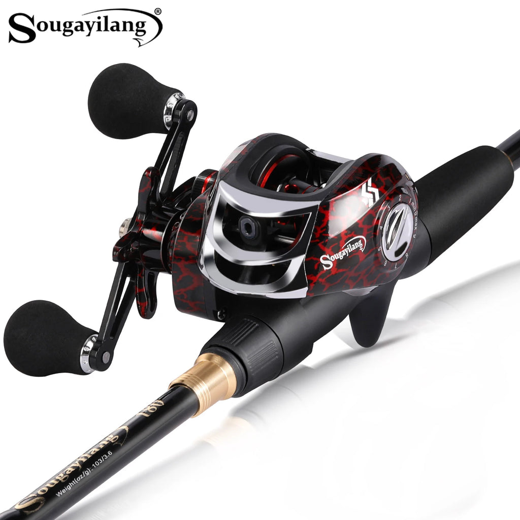 Combo Pêche Sougayilang – Canne Carbone Télescopique 1,8-2,4m + Moulinet Baitcaster 7.2:1 Haute Vitesse