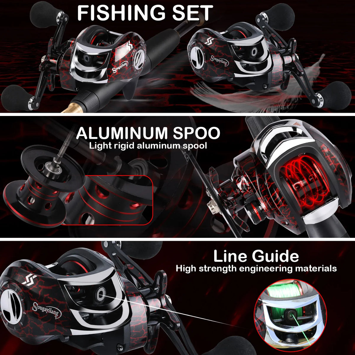 Combo Pêche Sougayilang – Canne Carbone Télescopique 1,8-2,4m + Moulinet Baitcaster 7.2:1 Haute Vitesse