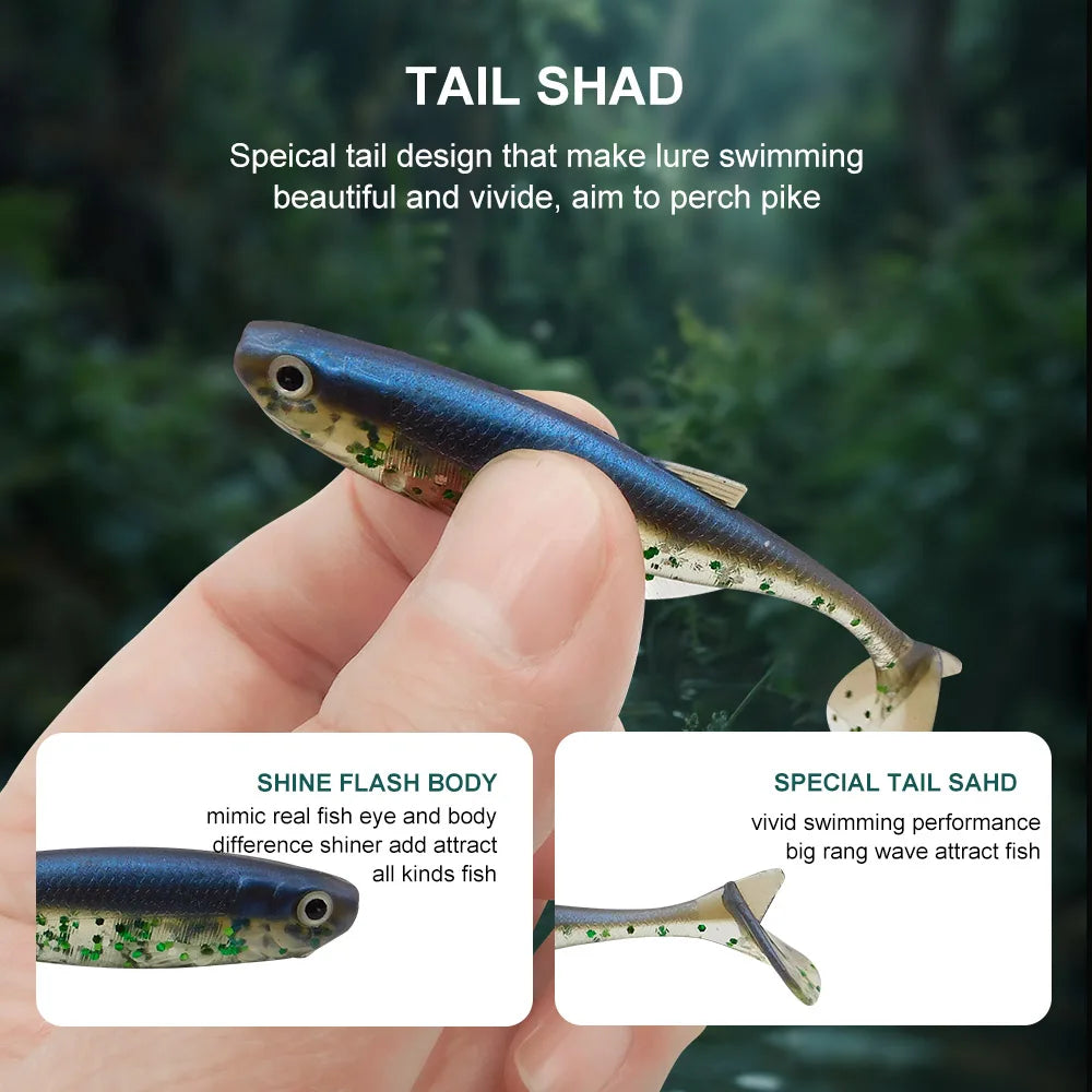 ESFISHING Soft Lure Action Shad 75mm Peche Fishing Bait for Perch Pike Bass Saltwater