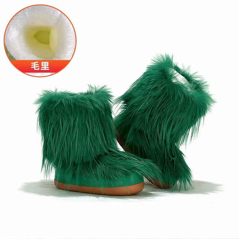 Bottes de Neige Femme Montantes – Fausse Fourrure Blanche – Imperméables Antidérapantes – Tailles 36-43