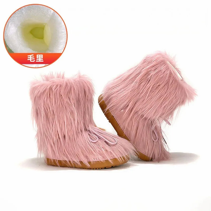 Bottes de Neige Femme Montantes – Fausse Fourrure Blanche – Imperméables Antidérapantes – Tailles 36-43