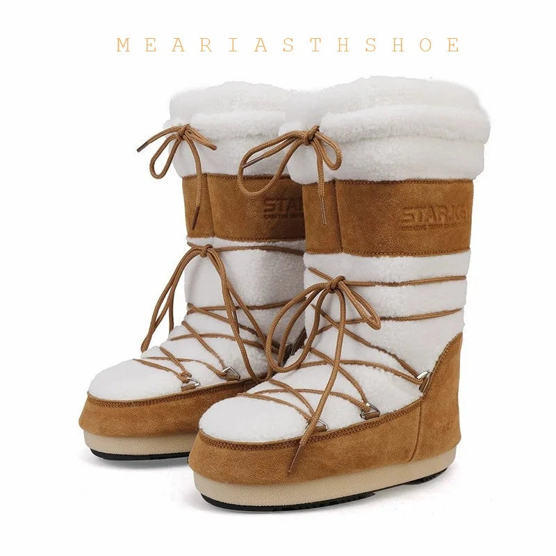 Bottes de Neige Femme Montantes – Fausse Fourrure Blanche – Imperméables Antidérapantes – Tailles 36-43