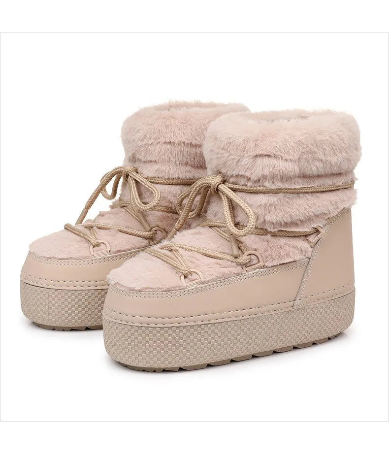 Bottes de Neige Femme Montantes – Fausse Fourrure Blanche – Imperméables Antidérapantes – Tailles 36-43