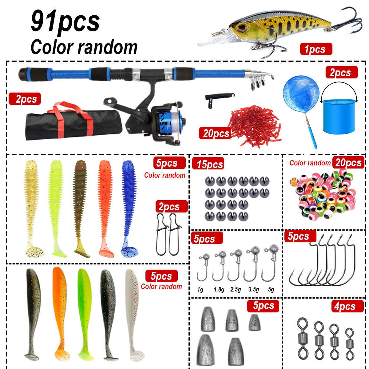 91/86Pcs Beginner Fishing Combo 1.8m - Kids Telescopic Rod, Reel & Accessories for Outdoor Lake & Pond Fishing