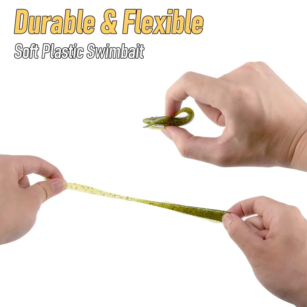 Lot de 5 Leurres Souples Queue Frisée 3D – Yeux Bicolores – 9,4cm 4g – Pêche Mer & Eau Douce