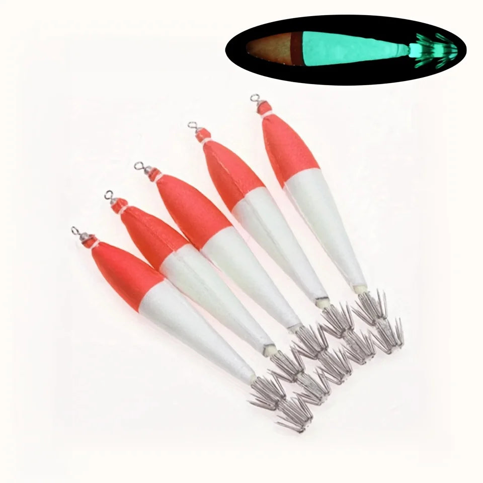 Lot de 5 Leurres Lumineux Seiche & Calmar – Turlutte Crevette Poulpe Pêche en Mer