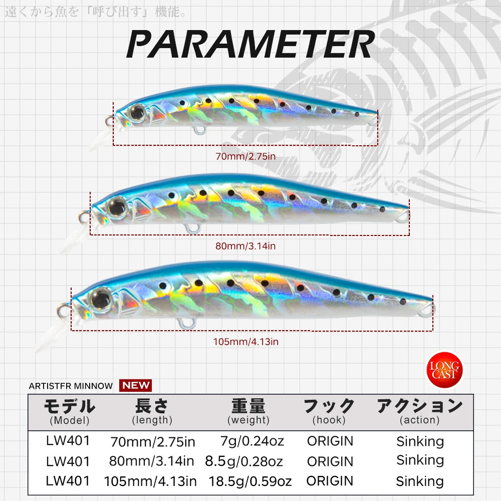 Leurre Minnow Coulant Hunthouse Artist – 70mm / 80mm / 105mm – Wobbler Bar de Mer & Pêche en Mer