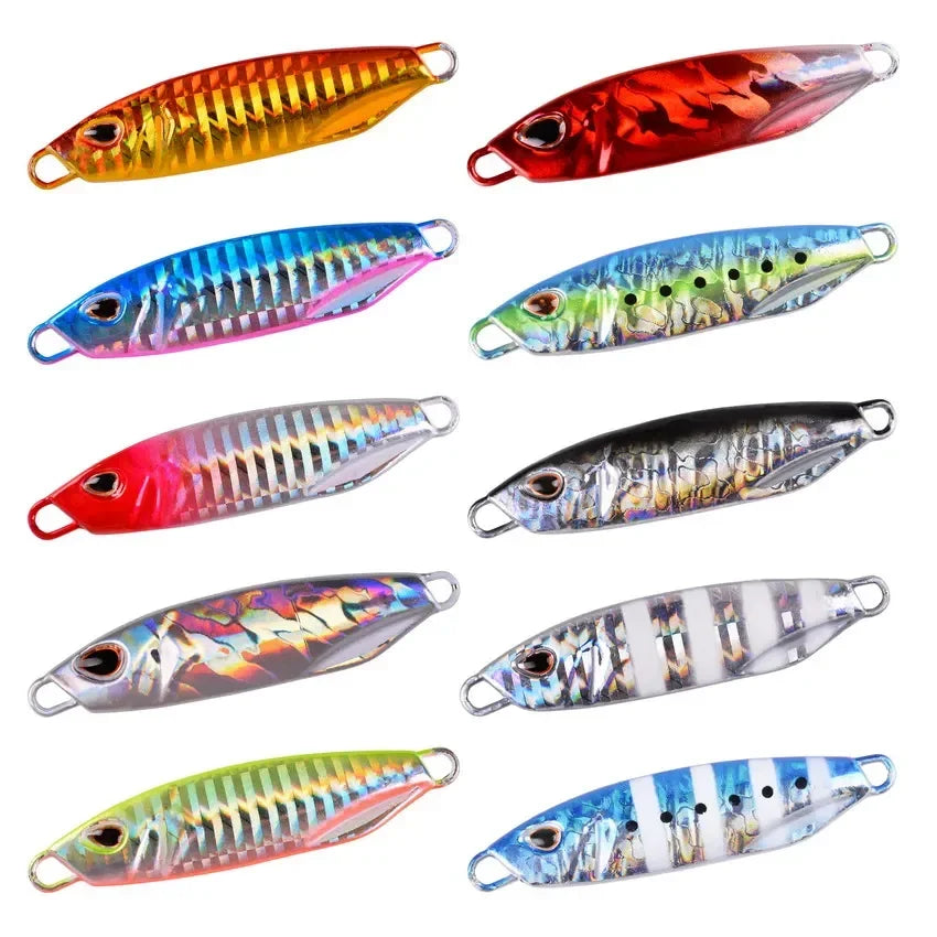 Lot de 10 Jigs Métal 10-50g – Leurres Durs Jigging Truite Bar Thon Pêche en Mer & Eau Douce