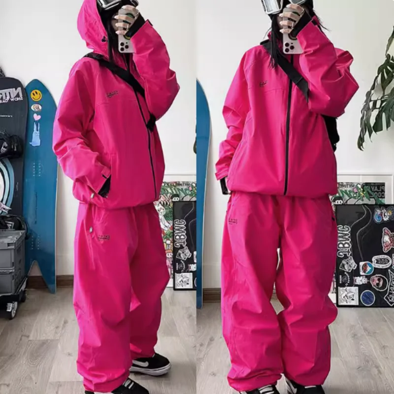 John Snow 2025 New Male Female Couple Single and Double Board Ski Suit Set Loose Type Waterproof Keep Warm Ski Pants Ski Jackets