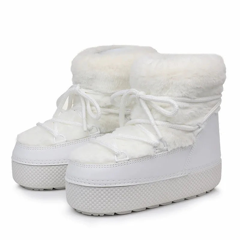 Bottes de Neige Femme Montantes – Fausse Fourrure Blanche – Imperméables Antidérapantes – Tailles 36-43