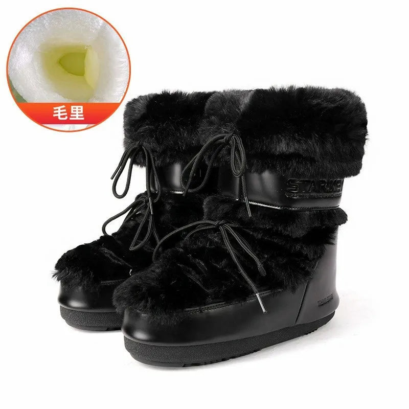 Bottes de Neige Femme Montantes – Fausse Fourrure Blanche – Imperméables Antidérapantes – Tailles 36-43