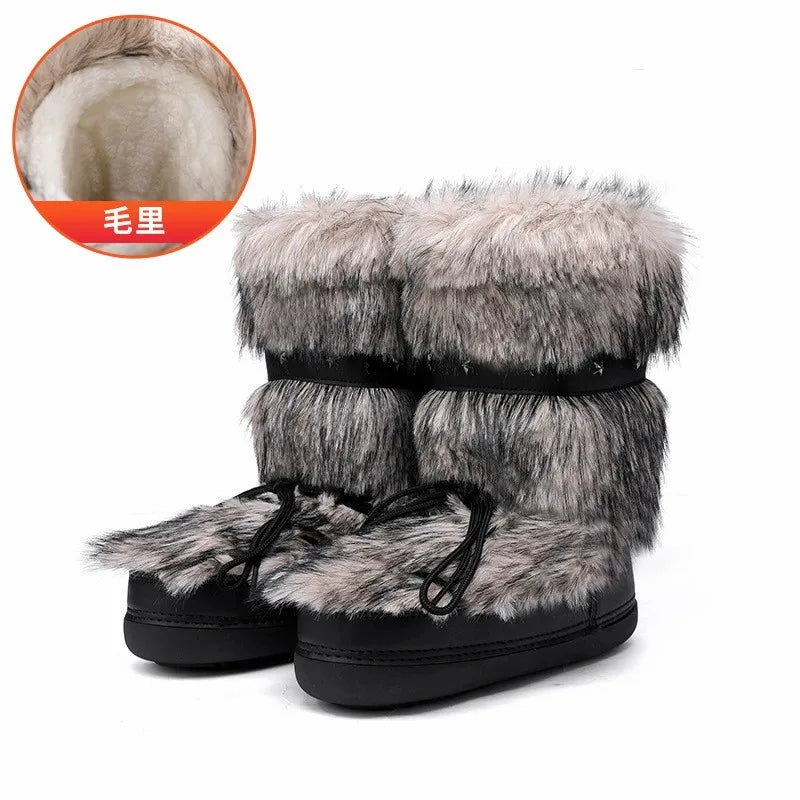 Bottes de Neige Femme Montantes – Fausse Fourrure Blanche – Imperméables Antidérapantes – Tailles 36-43