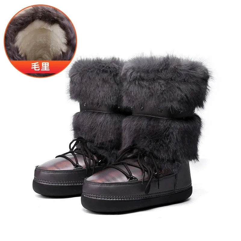 Bottes de Neige Femme Montantes – Fausse Fourrure Blanche – Imperméables Antidérapantes – Tailles 36-43