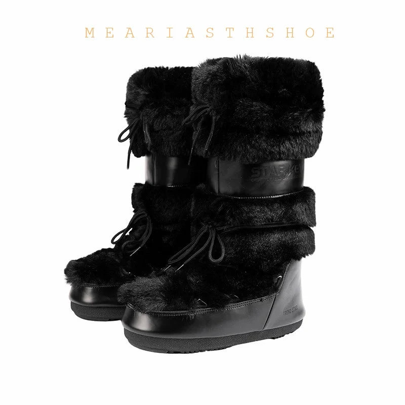 Bottes de Neige Femme Montantes – Fausse Fourrure Blanche – Imperméables Antidérapantes – Tailles 36-43