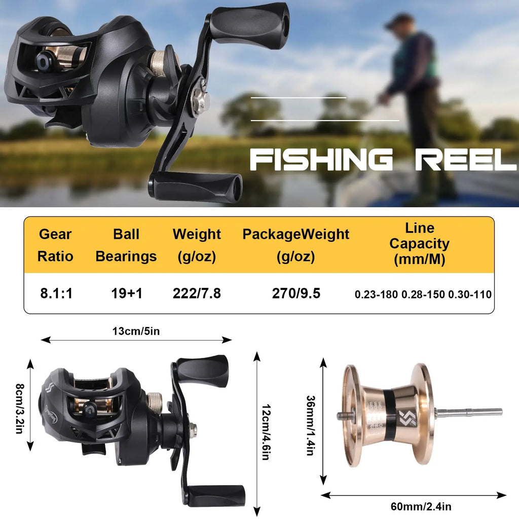 Kit de Pêche Complet Sougayilang – Canne Télescopique 1,8-2,4m + Moulinet Baitcaster 8.1:1 – Ultra-Léger