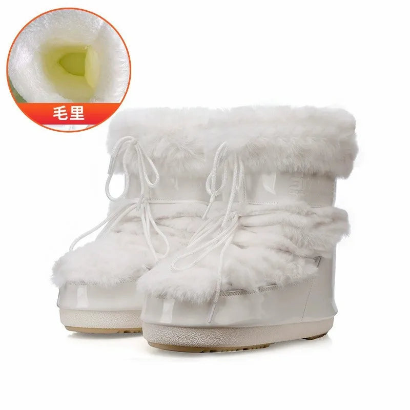 Bottes de Neige Femme Montantes – Fausse Fourrure Blanche – Imperméables Antidérapantes – Tailles 36-43