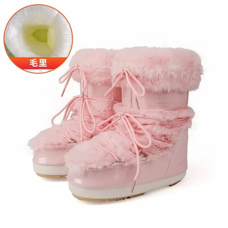 Bottes de Neige Femme Montantes – Fausse Fourrure Blanche – Imperméables Antidérapantes – Tailles 36-43