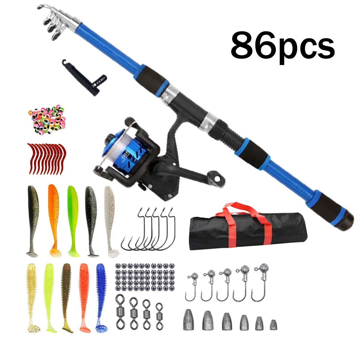 Kit Pêche Débutant Enfant – Canne Télescopique 1,8m + Moulinet + Accessoires (86/91 Pièces)