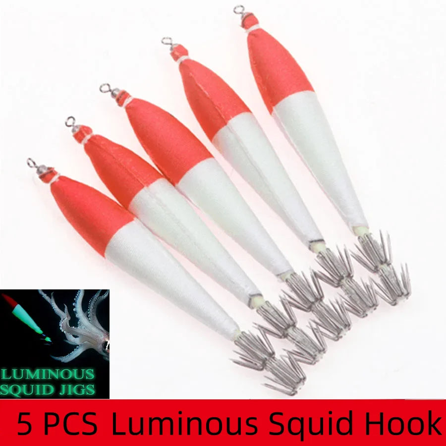 Lot de 5 Leurres Lumineux Seiche & Calmar – Turlutte Crevette Poulpe Pêche en Mer