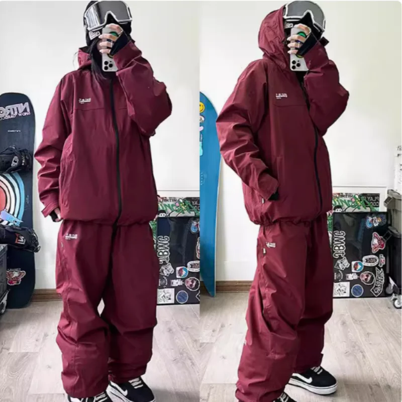 John Snow 2025 New Male Female Couple Single and Double Board Ski Suit Set Loose Type Waterproof Keep Warm Ski Pants Ski Jackets