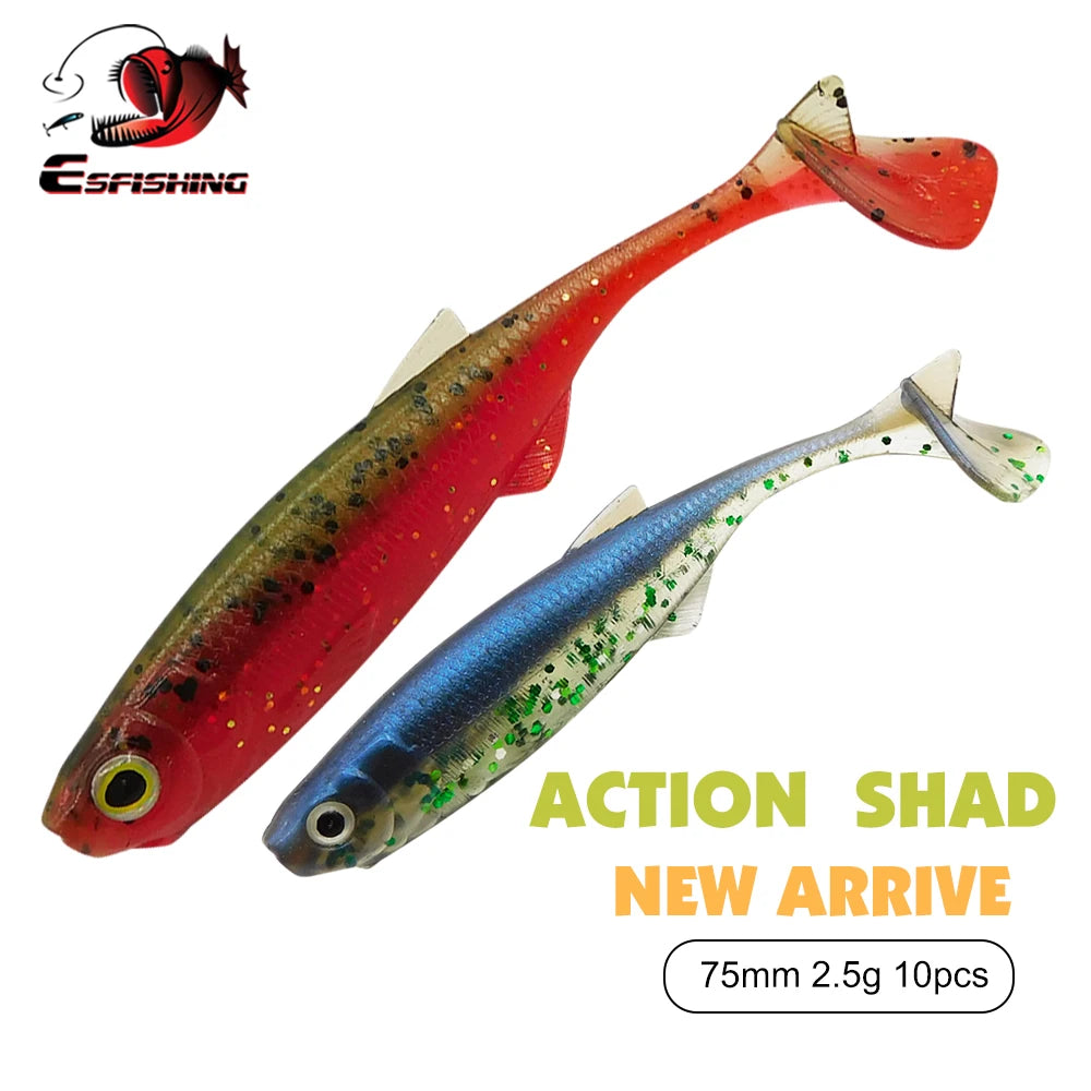 ESFISHING Soft Lure Action Shad 75mm Peche Fishing Bait for Perch Pike Bass Saltwater