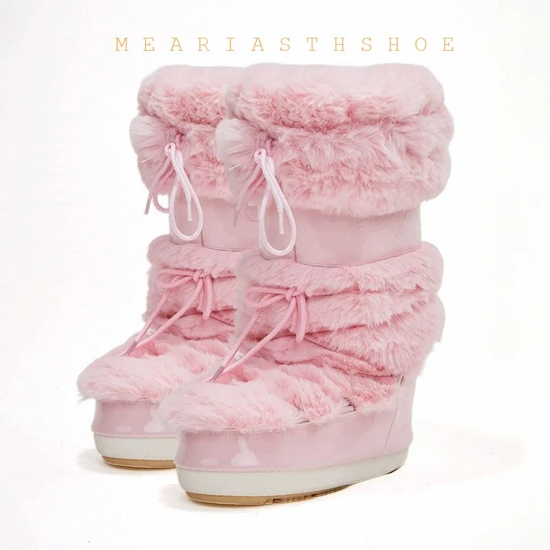 Bottes de Neige Femme Montantes – Fausse Fourrure Blanche – Imperméables Antidérapantes – Tailles 36-43