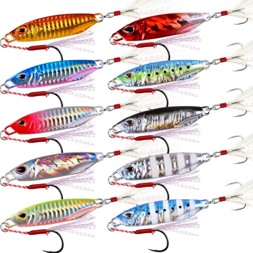 Lot de 10 Jigs Métal 10-50g – Leurres Durs Jigging Truite Bar Thon Pêche en Mer & Eau Douce