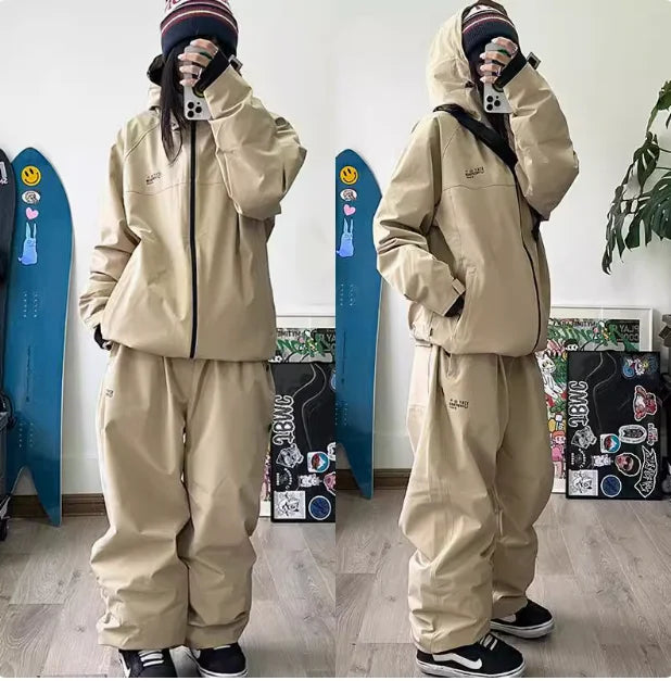 John Snow 2025 New Male Female Couple Single and Double Board Ski Suit Set Loose Type Waterproof Keep Warm Ski Pants Ski Jackets