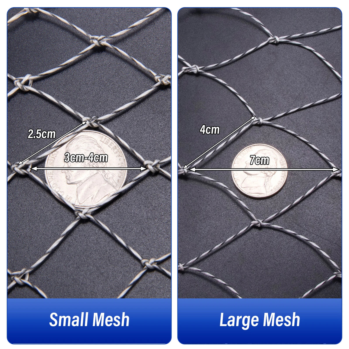 Filet de Remplacement Épuisette – Mailles Fines ou Larges – Diamètre 35 à 70cm – Dyneema Eau Douce & Mer