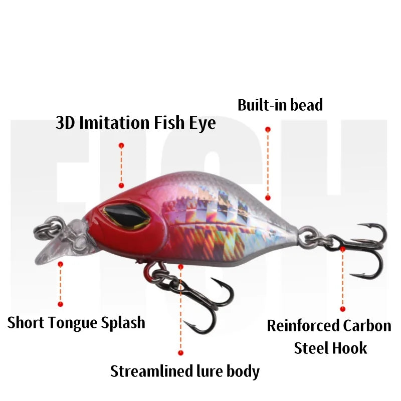 Mini Leurre Dur Coulant Lent 4cm – Simulation 3D – Crankbait Truite Perche Brochet Eau Douce & Salée