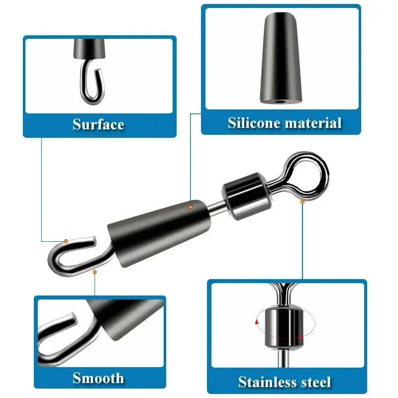 Lot de 100 Émerillons à Roulement à Billes avec Anneau Solide – Connecteur Rapide Pêche Ocean / Bateau